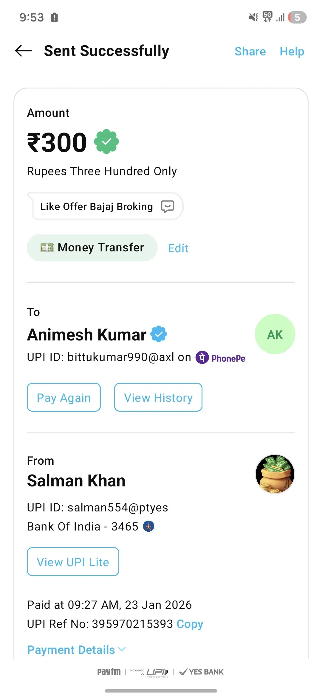 Bonus Received