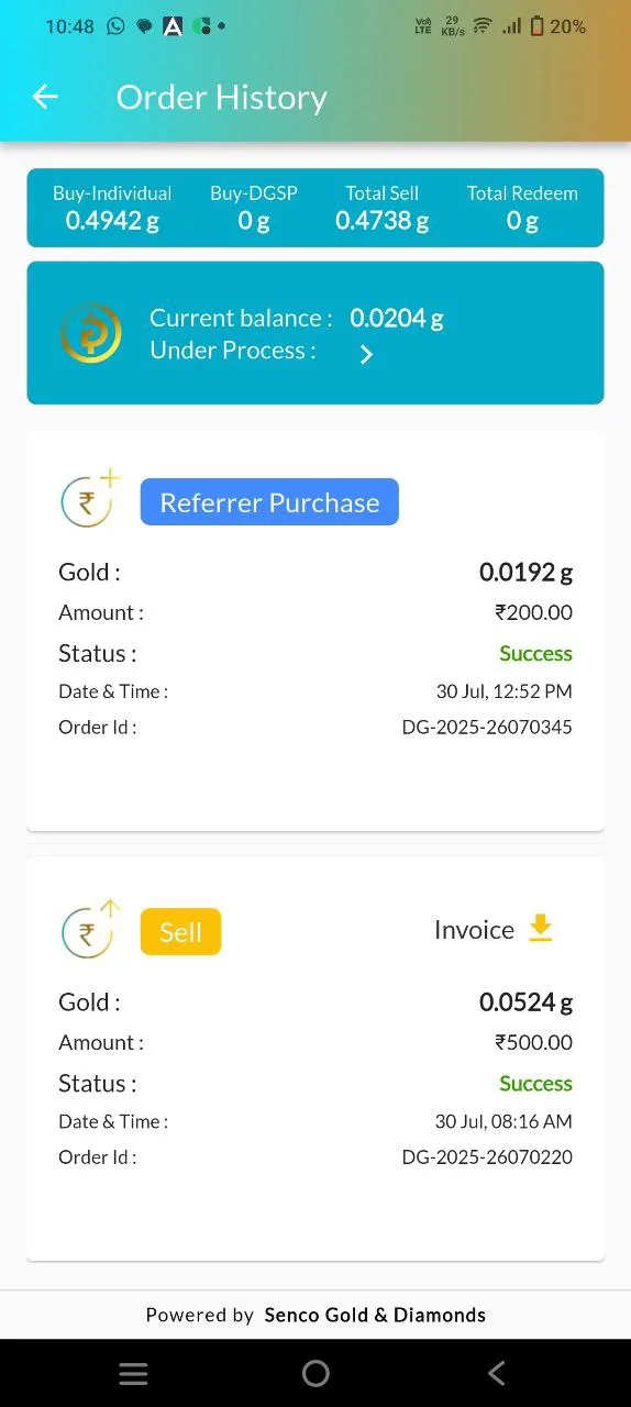 My Digi Gold referral reward payment proof ₹200