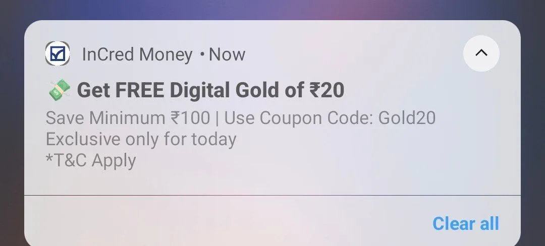 incred money gold offer profit payment proof after selling gold