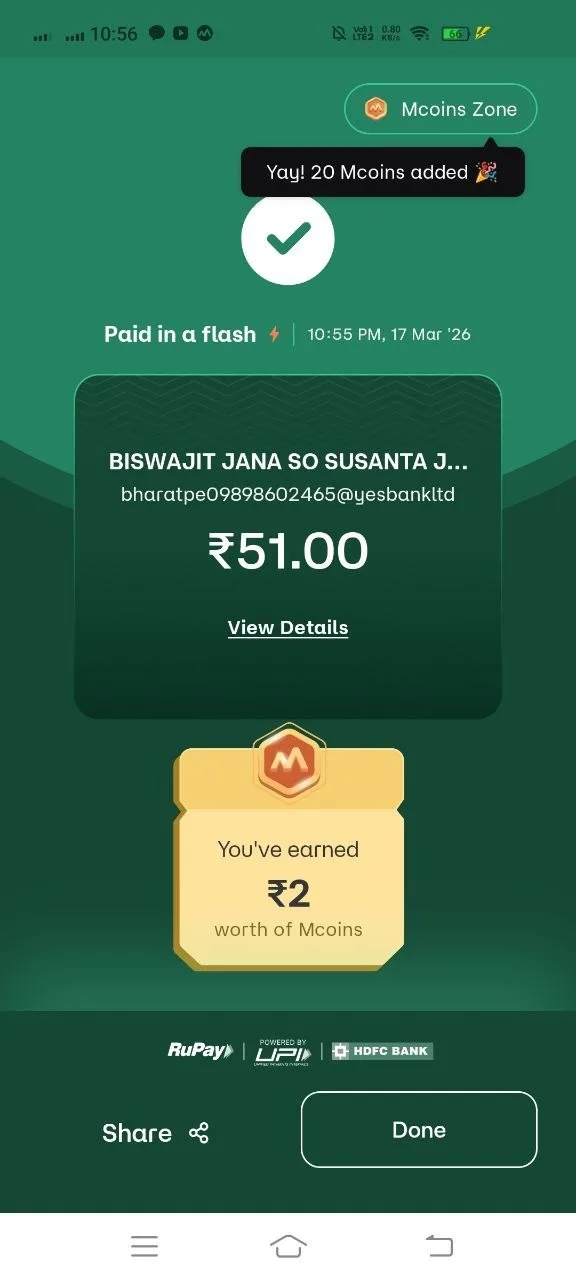 weekly earning offers 2026 upi earning proof ₹51 received instant payment mcoins cashback app proof
