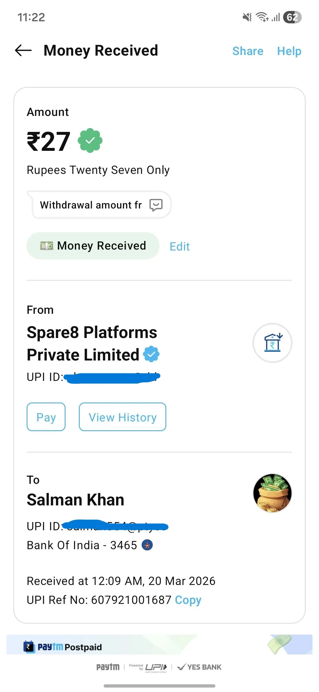 weekly earning offers 2026 earning app withdrawal proof ₹27 received spare8 platform payment proof