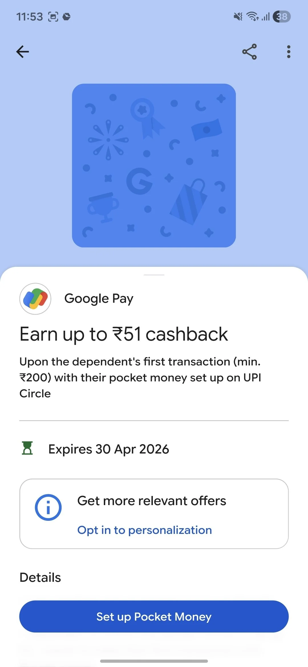 google pay pocket money offer earn 51 cashback proof upi transaction reward india