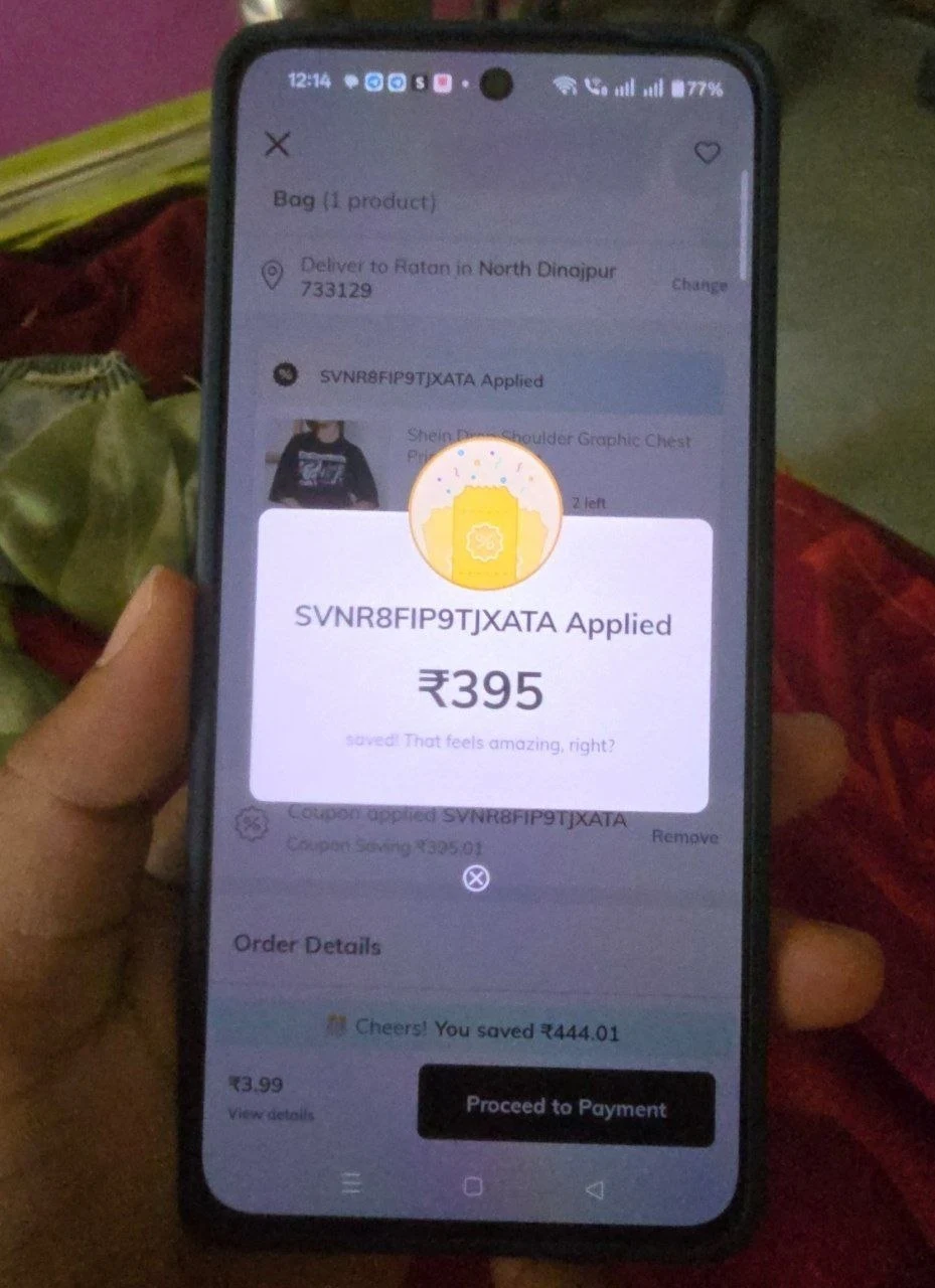 shopping coupon proof save 395 rupees discount cashback offer india