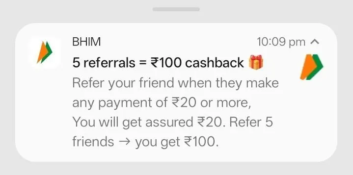 bhim app cashback proof 100 rupees refer and earn upi india