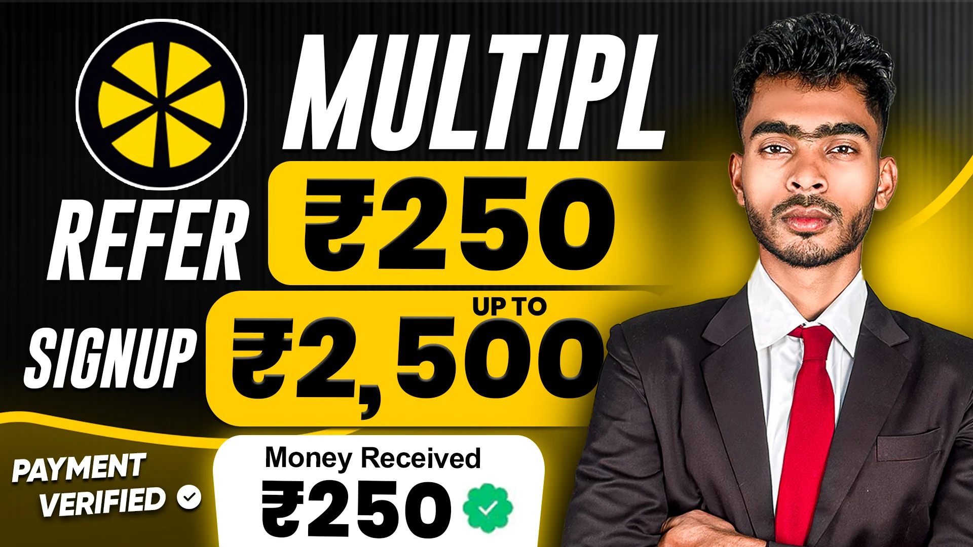 Multipl refer and earn app 2026 banner showing 250 rupees referral reward and Amazon gift vouchers